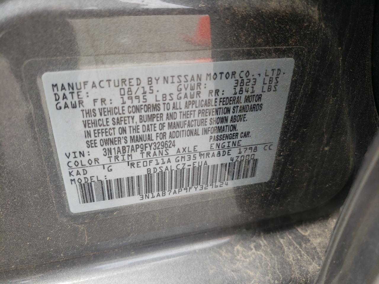 3N1AB7AP9FY329624 2015 Nissan Sentra S