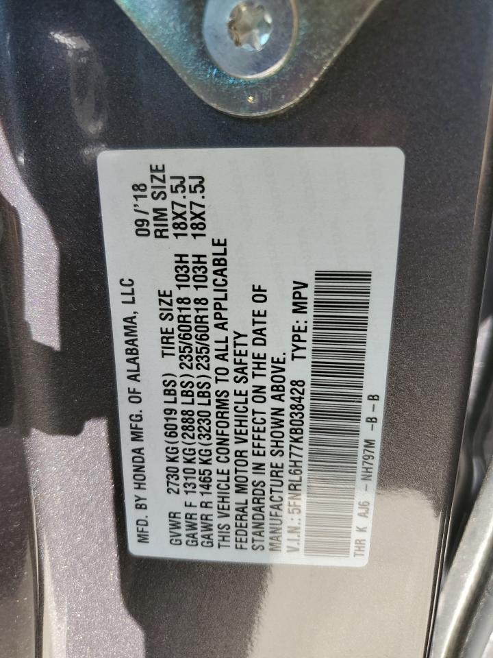 5FNRL6H77KB038428 2019 Honda Odyssey Exl