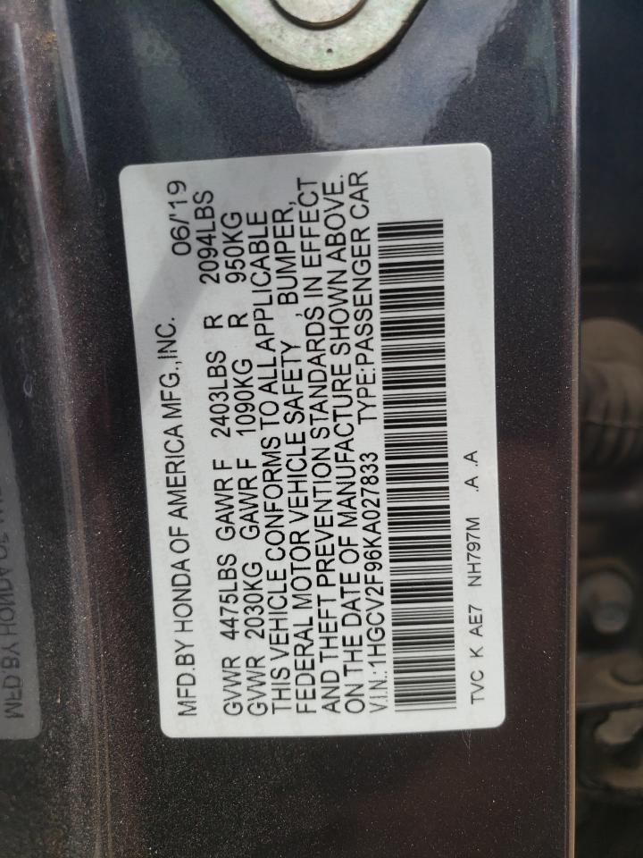 1HGCV2F96KA027833 2019 Honda Accord Touring