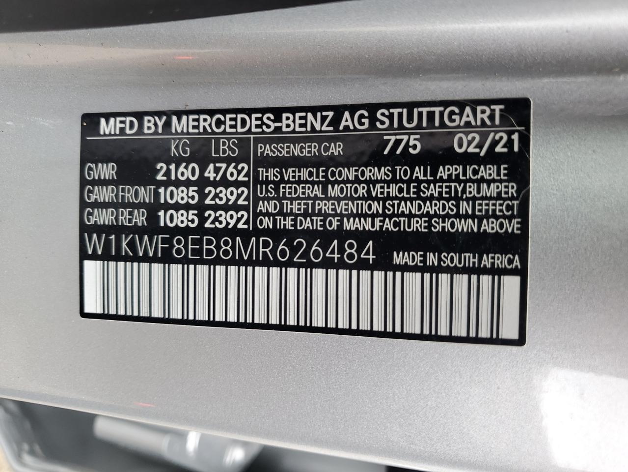 2021 Mercedes-Benz C 300 4Matic VIN: W1KWF8EB8MR626484 Lot: 71239094