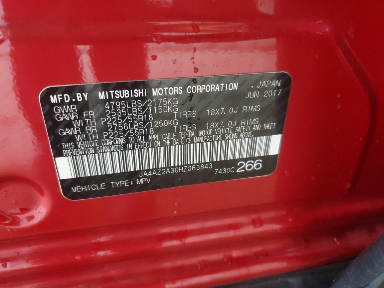 JA4AZ2A30HZ063843 2017 Mitsubishi Outlander Es