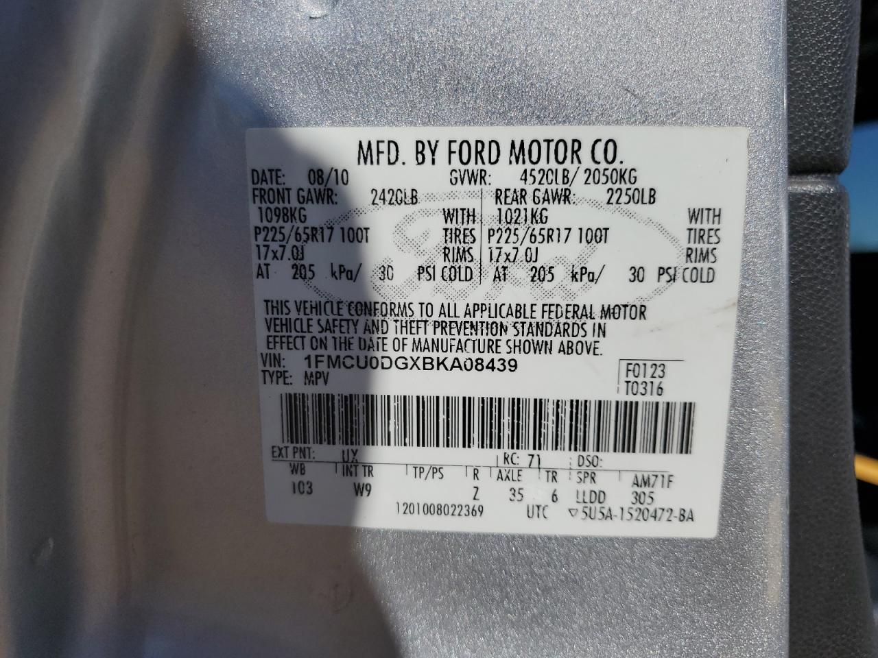 1FMCU0DGXBKA08439 2011 Ford Escape Xlt