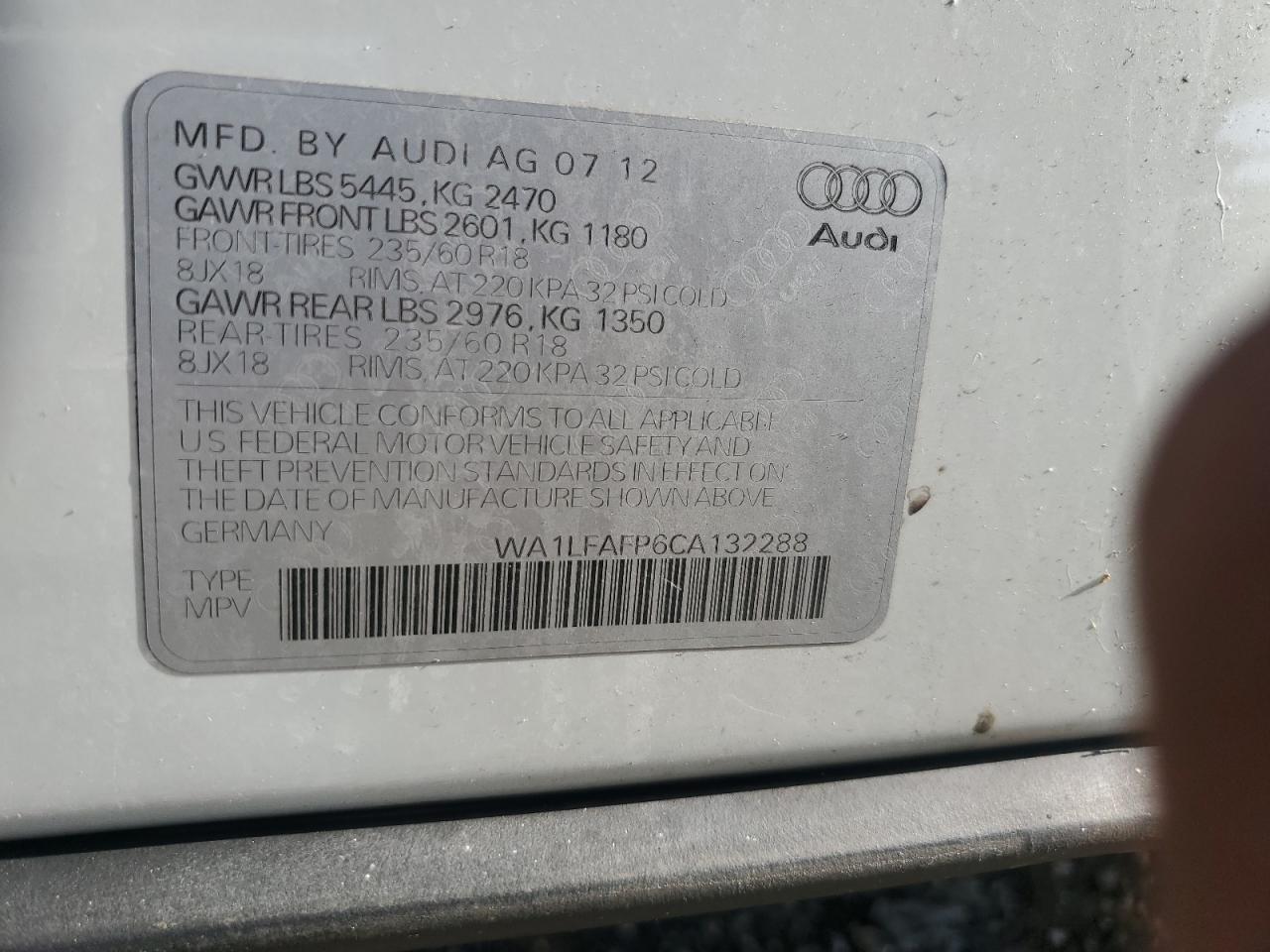 WA1LFAFP6CA132288 2012 Audi Q5 Premium Plus