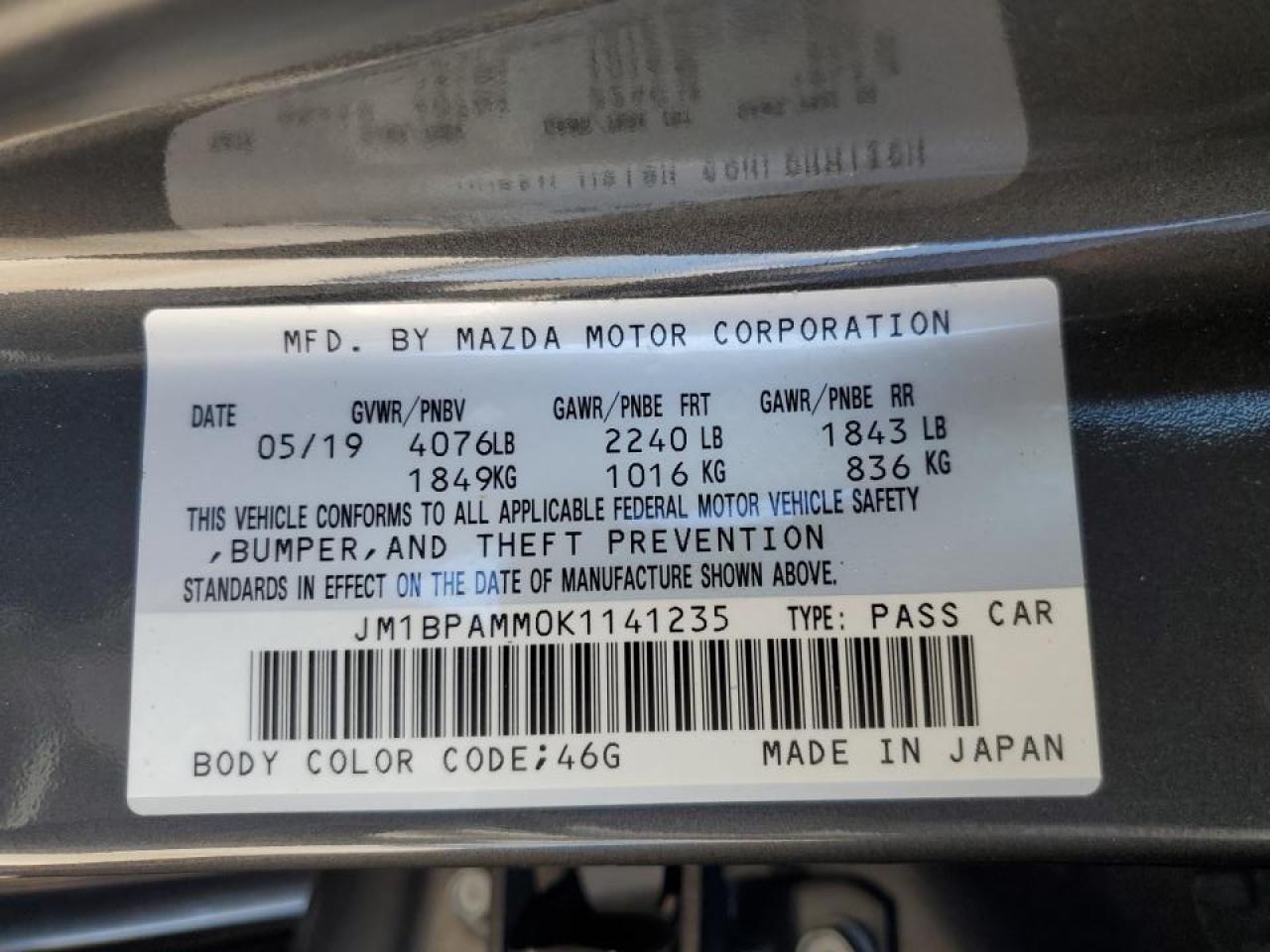 2019 Mazda 3 Preferred VIN: JM1BPAMM0K1141235 Lot: 72572894