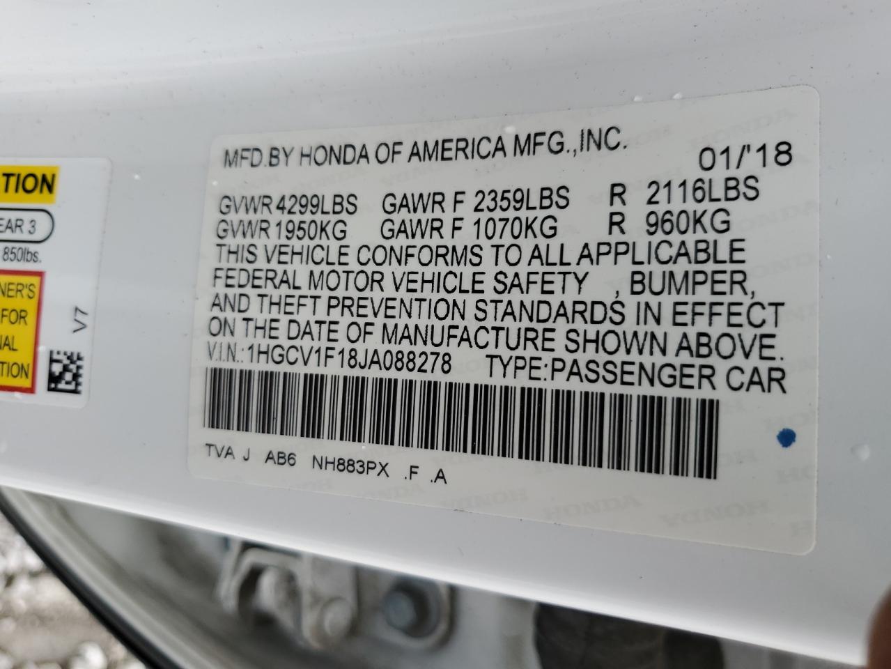 1HGCV1F18JA088278 2018 Honda Accord Lx