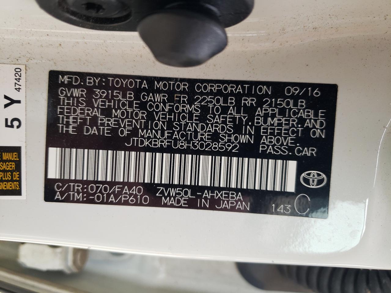 JTDKBRFU8H3028592 2017 Toyota Prius