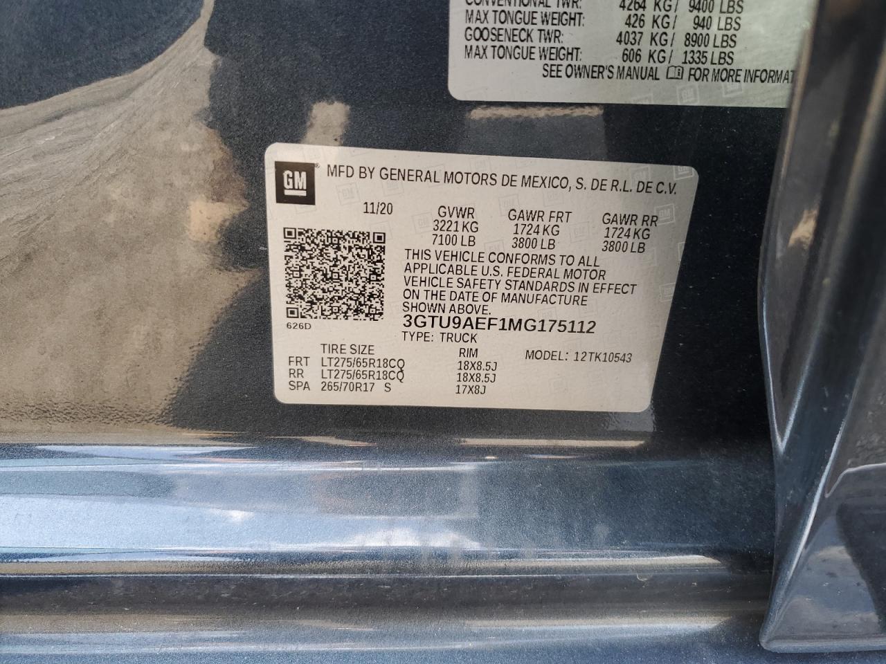 3GTU9AEF1MG175112 2021 GMC Sierra K1500