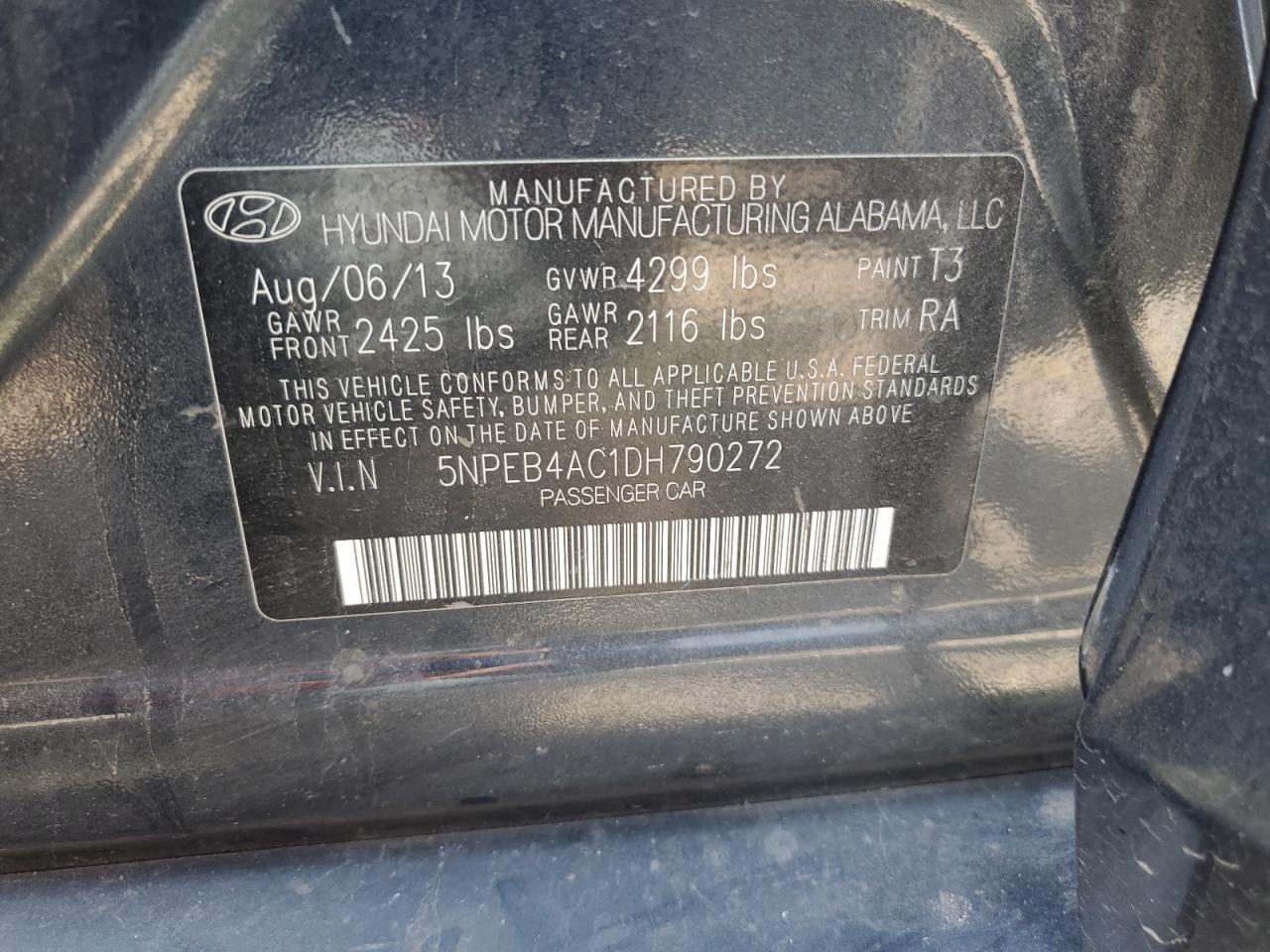 5NPEB4AC1DH790272 2013 Hyundai Sonata Gls