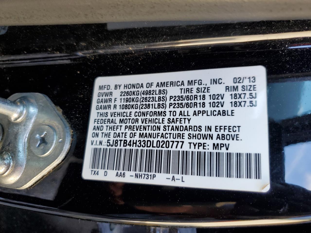 5J8TB4H33DL020777 2013 Acura Rdx