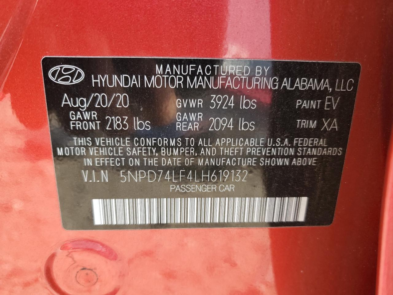 5NPD74LF4LH619132 2020 Hyundai Elantra Se