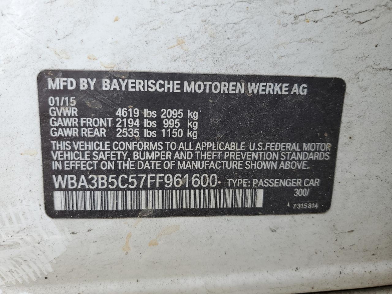 WBA3B5C57FF961600 2015 BMW 3 SERIES - Image 12