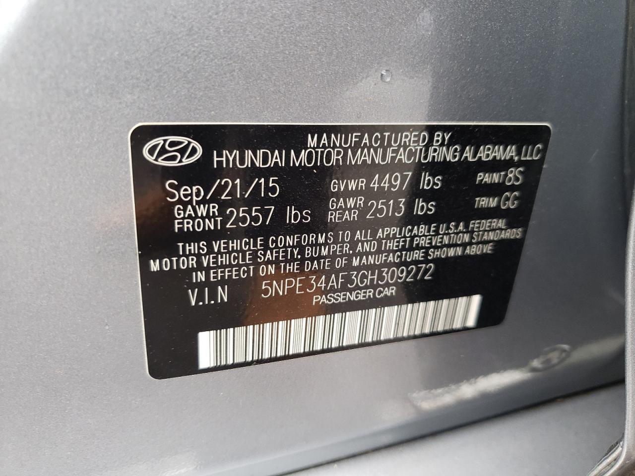 5NPE34AF3GH309272 2016 Hyundai Sonata Sport