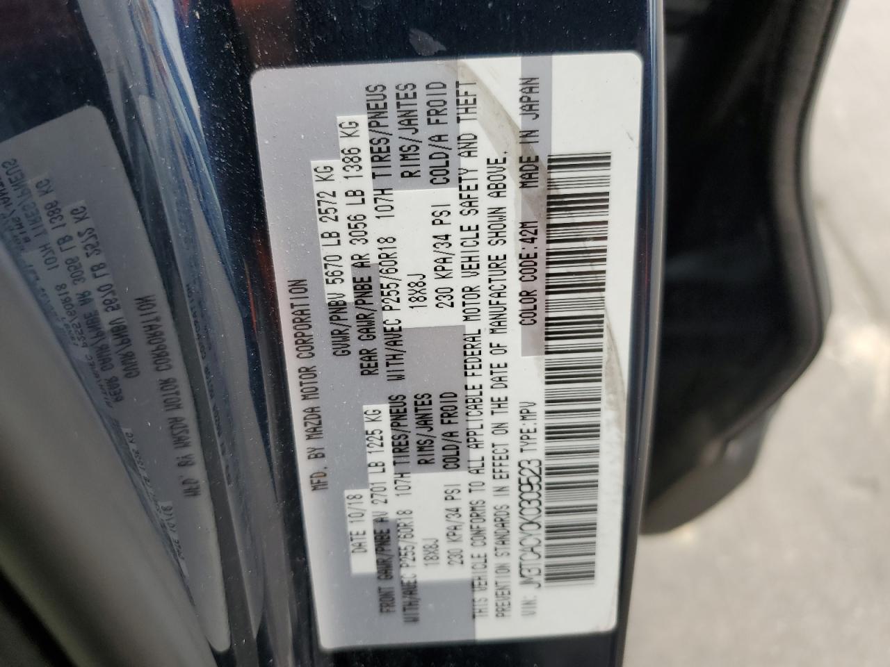 JM3TCACY0K0309523 2019 Mazda Cx-9 Touring