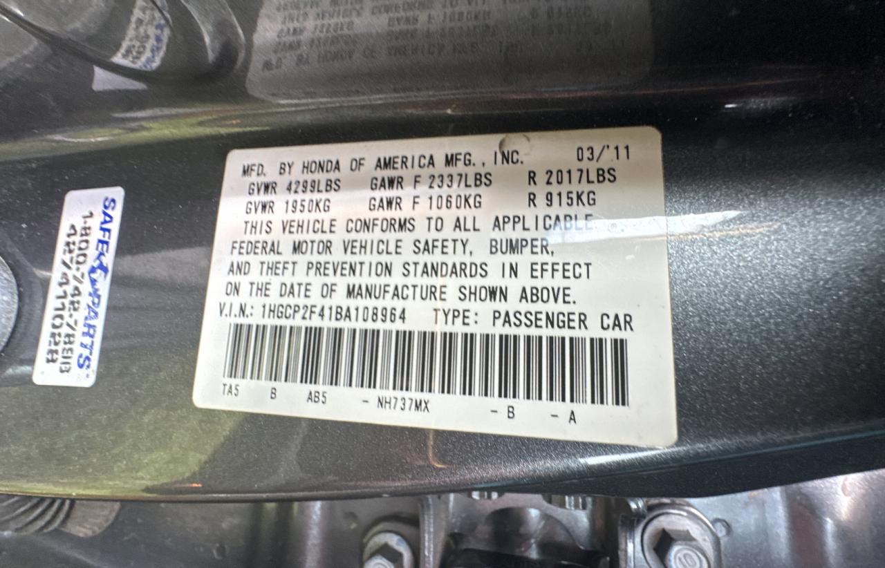 1HGCP2F41BA108964 2011 Honda Accord Lxp