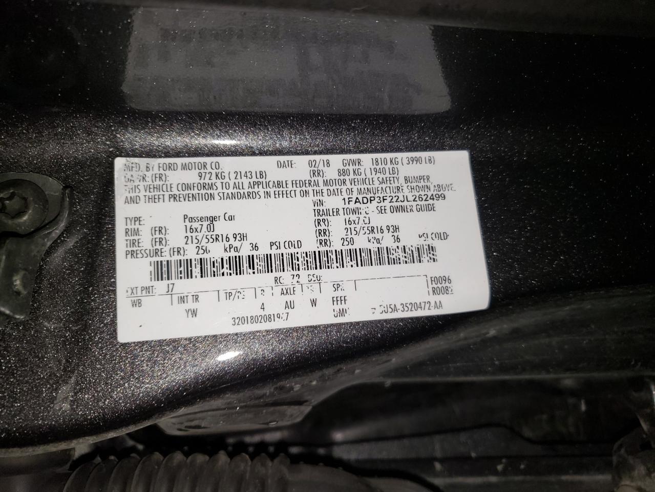 1FADP3F22JL262499 2018 Ford Focus Se