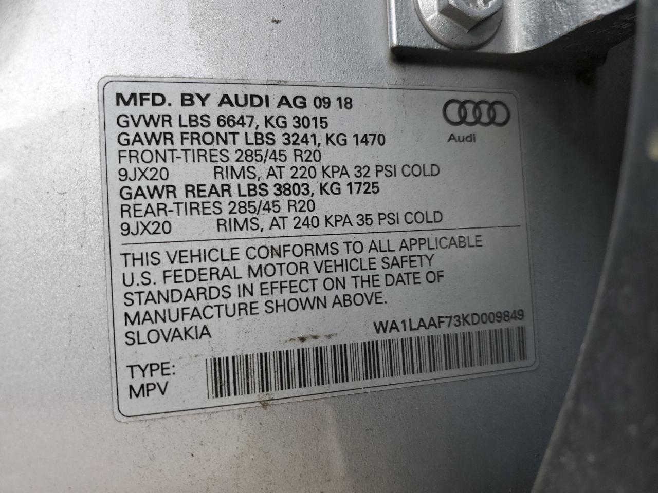 WA1LAAF73KD009849 2019 Audi Q7 Premium Plus