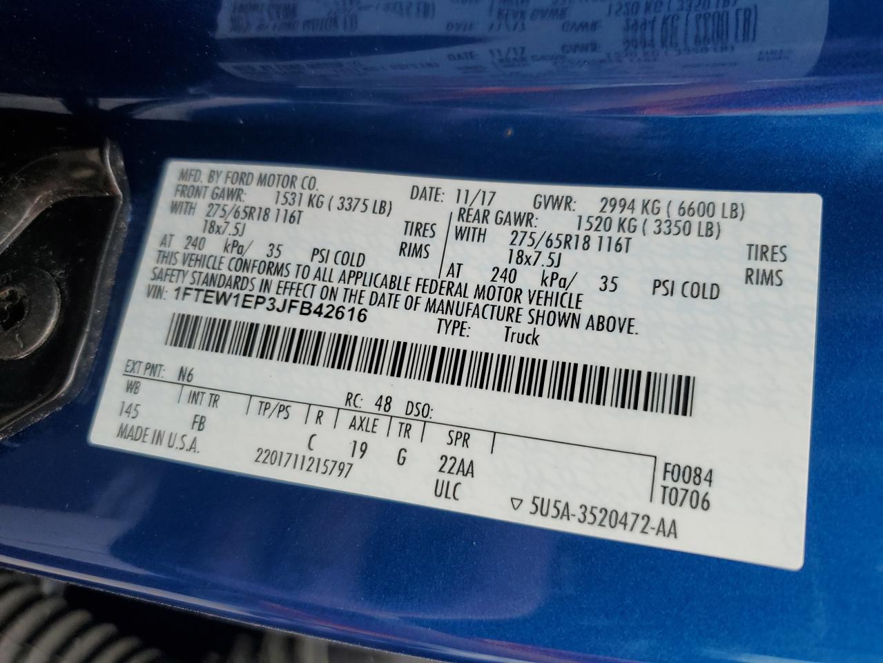 1FTEW1EP3JFB42616 2018 Ford F150 Supercrew