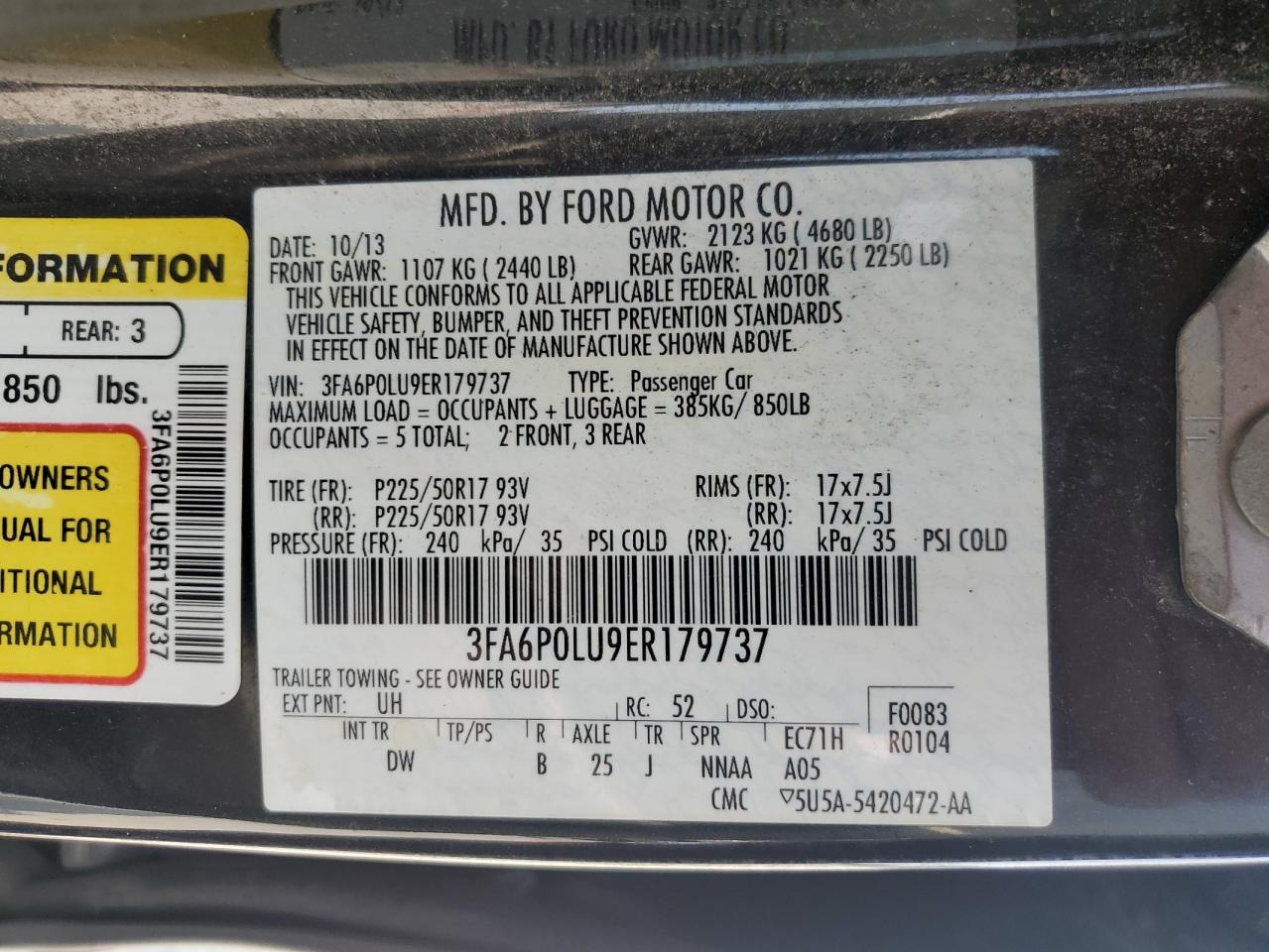 3FA6P0LU9ER179737 2014 Ford Fusion Se Hybrid