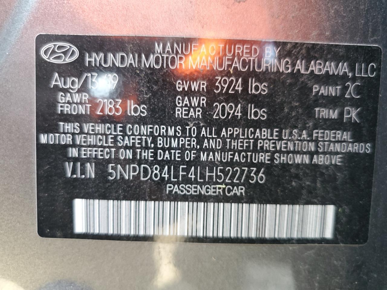 5NPD84LF4LH522736 2020 Hyundai Elantra Sel