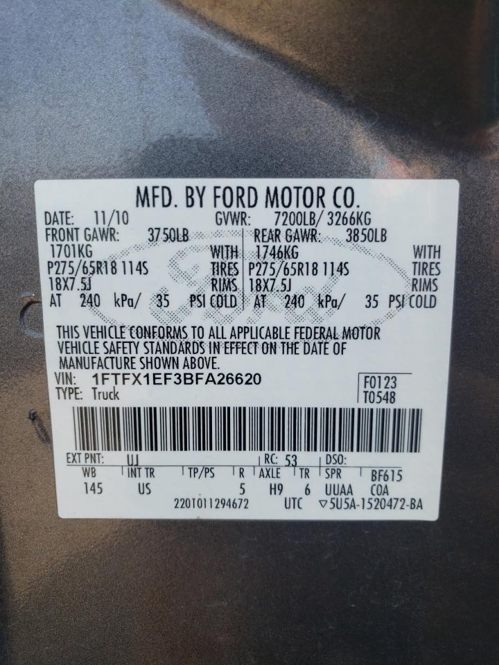 1FTFX1EF3BFA26620 2011 Ford F150 Super Cab