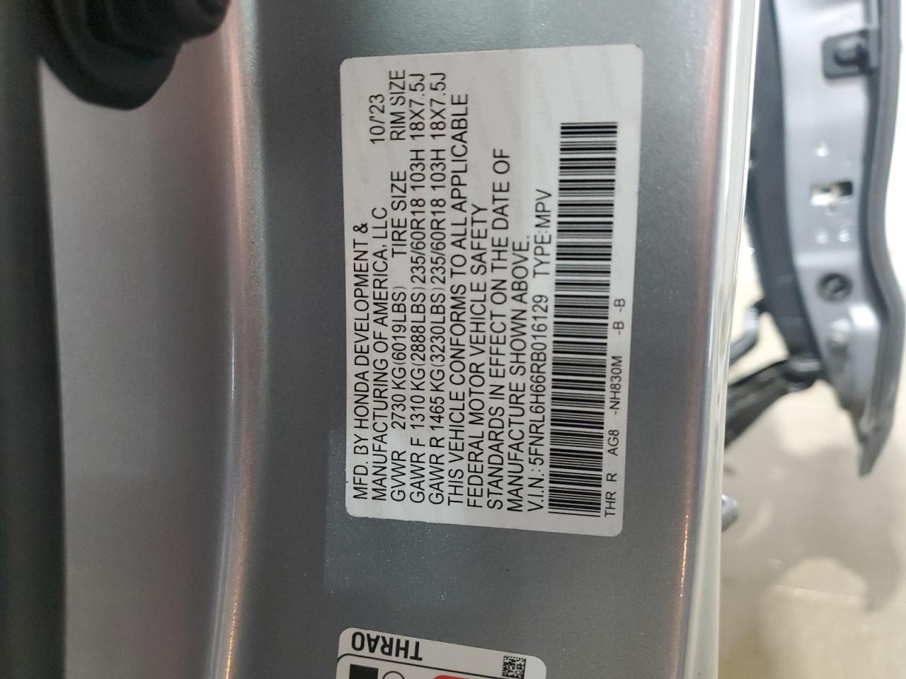 5FNRL6H66RB016129 2024 Honda Odyssey Exl