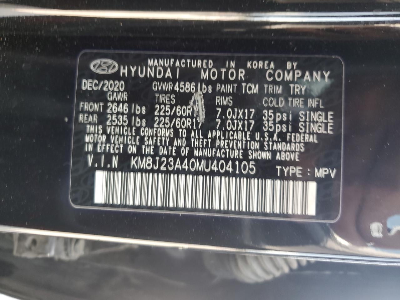 KM8J23A40MU404105 2021 Hyundai Tucson Se