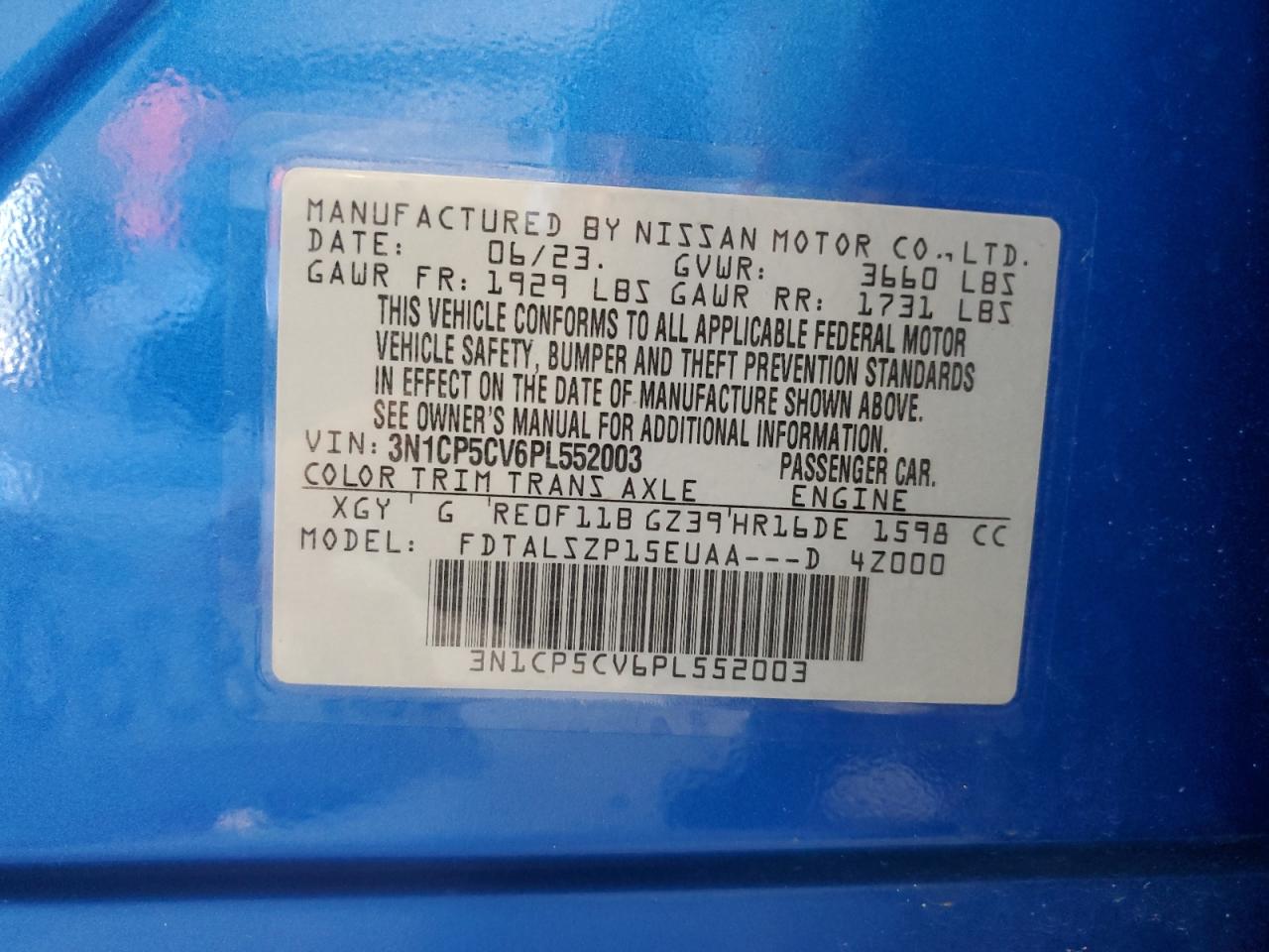 3N1CP5CV6PL552003 2023 Nissan Kicks Sv