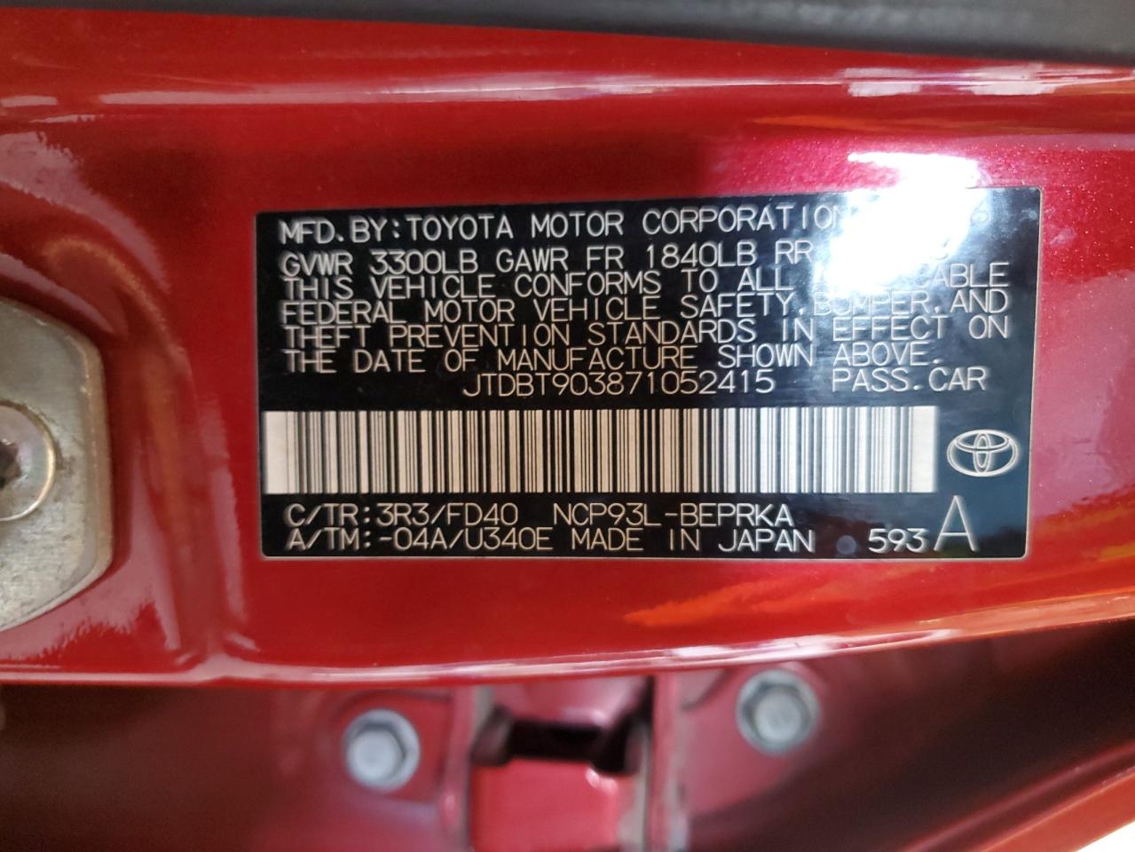 JTDBT903871052415 2007 Toyota Yaris