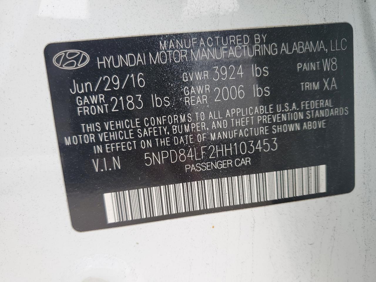 5NPD84LF2HH103453 2017 Hyundai Elantra Se