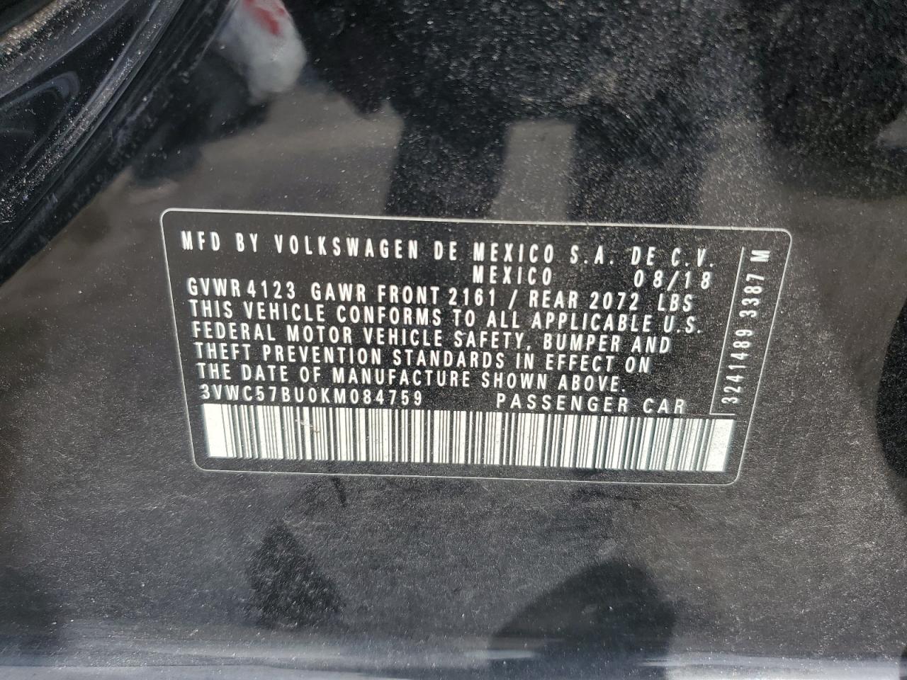 3VWC57BU0KM084759 2019 Volkswagen Jetta S