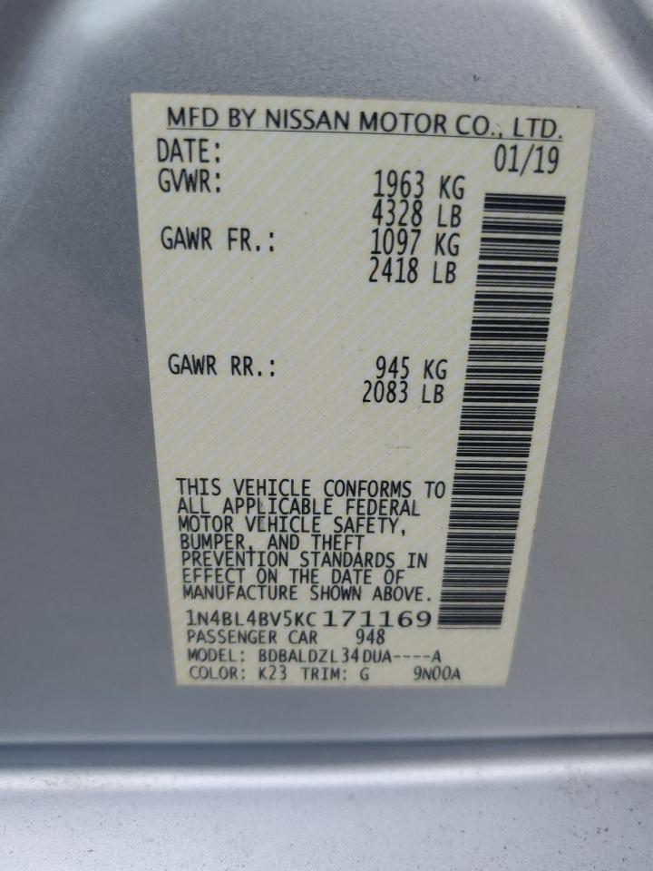 1N4BL4BV5KC171169 2019 Nissan Altima S