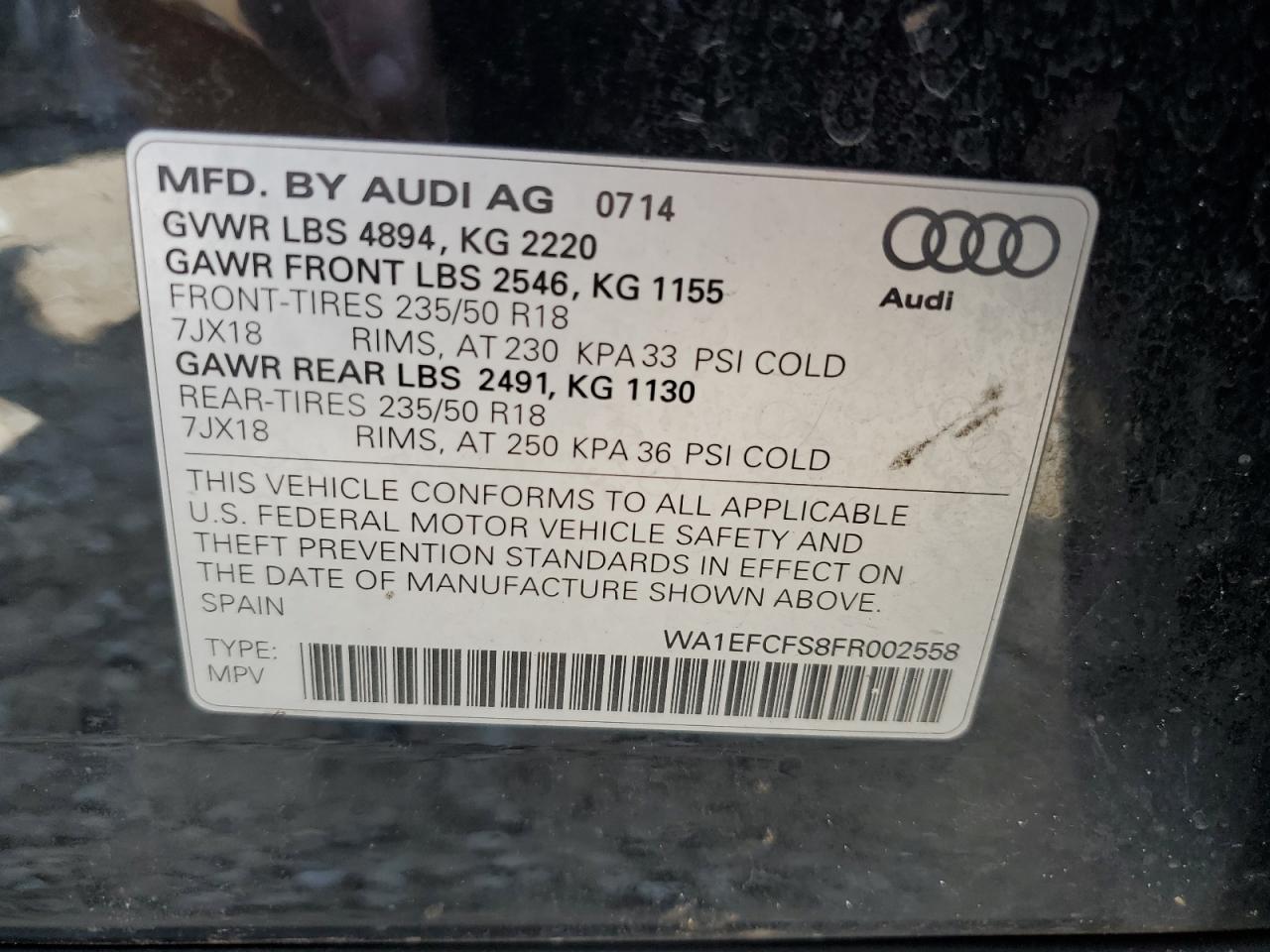 2015 Audi Q3 Premium Plus VIN: WA1EFCFS8FR002558 Lot: 71454024