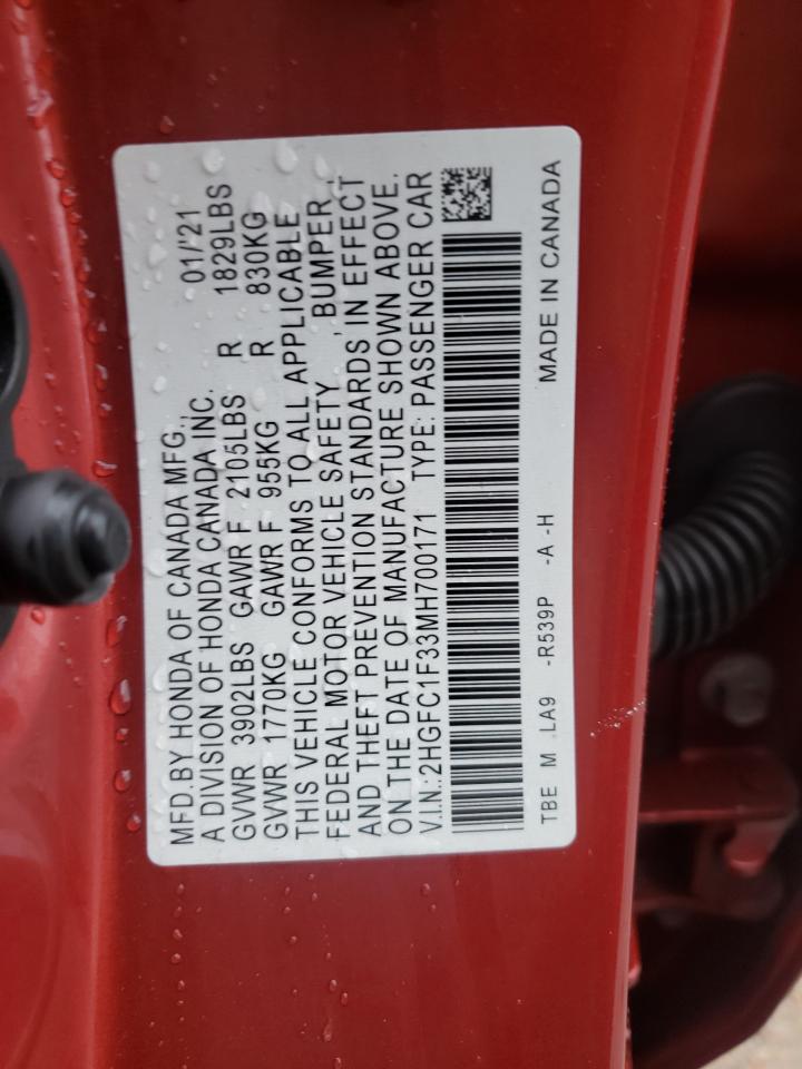 2HGFC1F33MH700171 2021 Honda Civic Ex