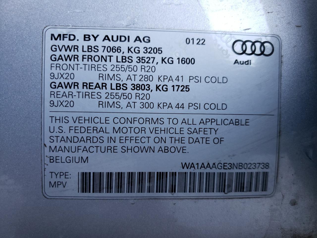 WA1AAAGE3NB023738 2022 Audi E-Tron Premium