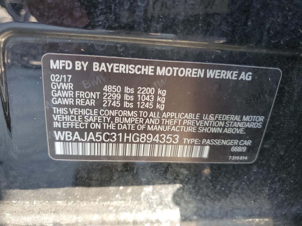 WBAJA5C31HG894353 2017 BMW 530 I