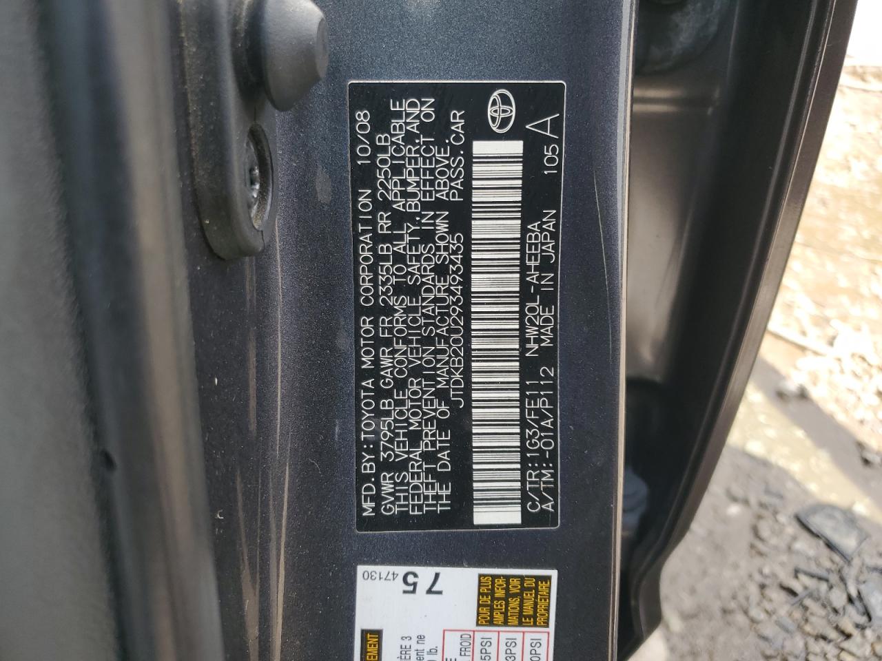 JTDKB20U293493435 2009 Toyota Prius