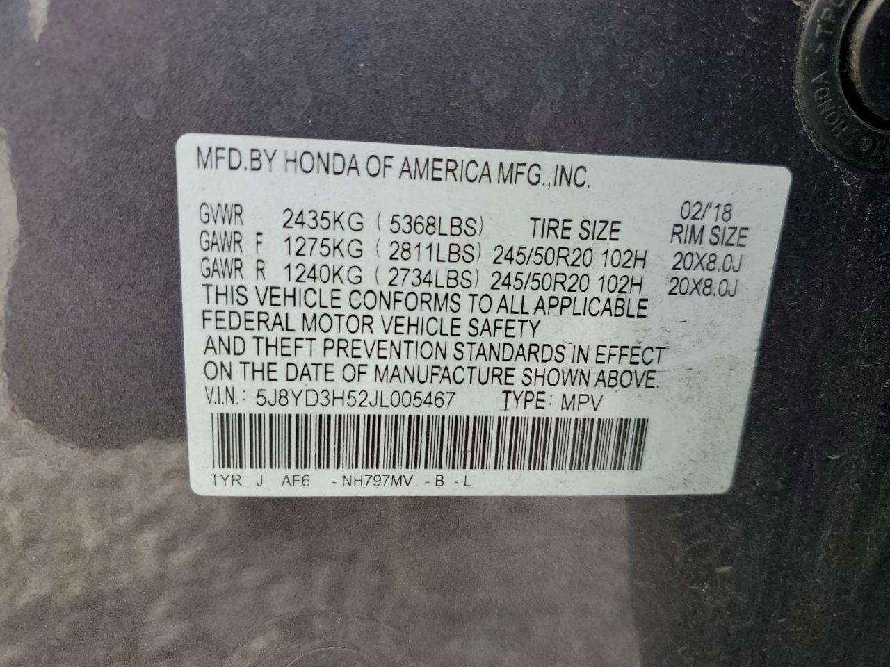 5J8YD3H52JL005467 2018 Acura Mdx Technology