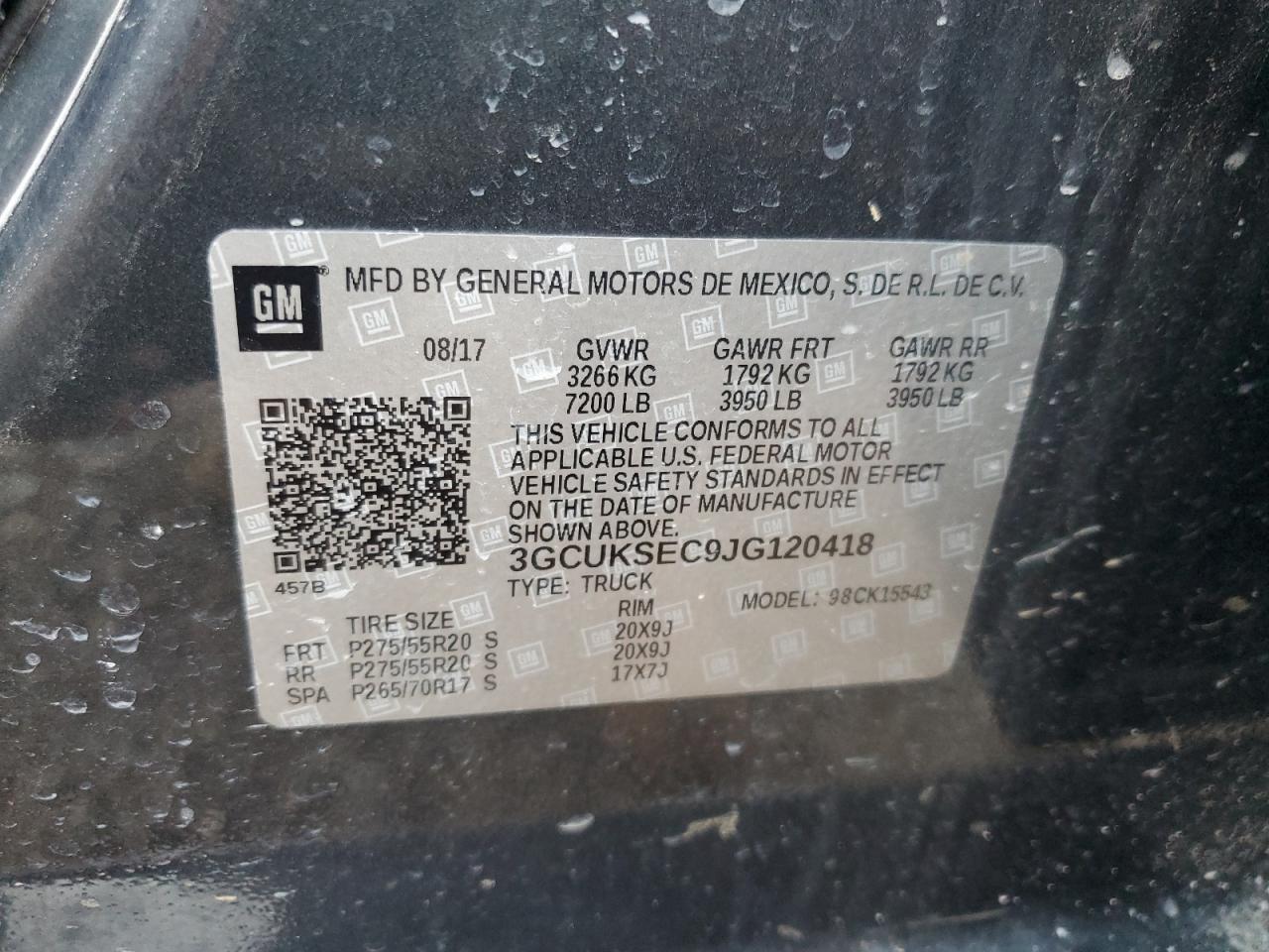 2018 Chevrolet Silverado K1500 Ltz VIN: 3GCUKSEC9JG120418 Lot: 72593684