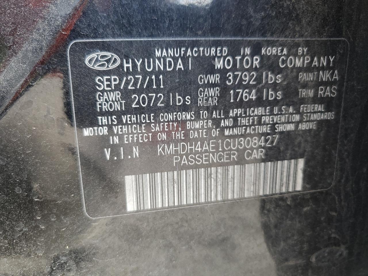 2012 Hyundai Elantra Gls VIN: KMHDH4AE1CU308427 Lot: 72093124