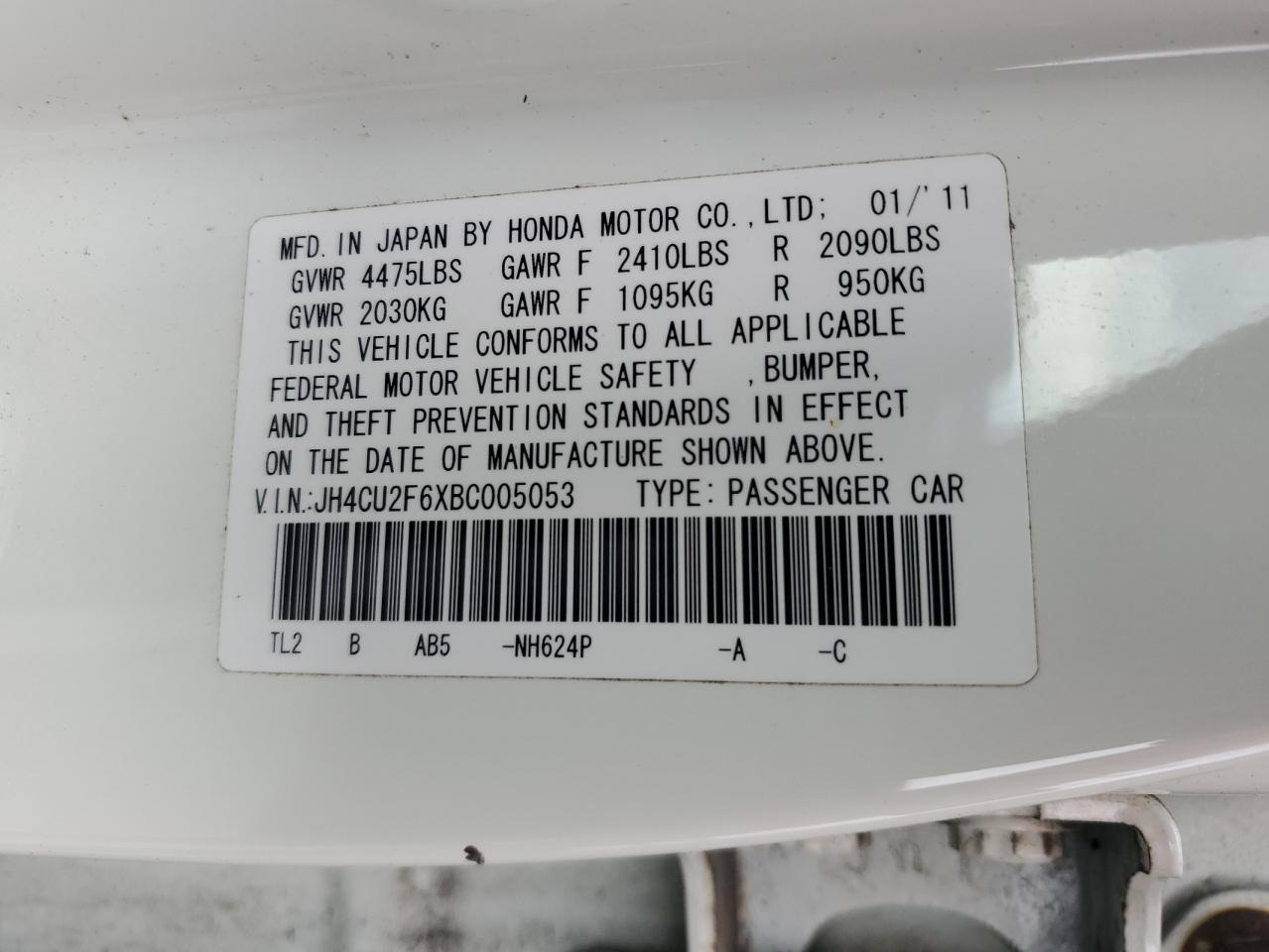 JH4CU2F6XBC005053 2011 Acura Tsx