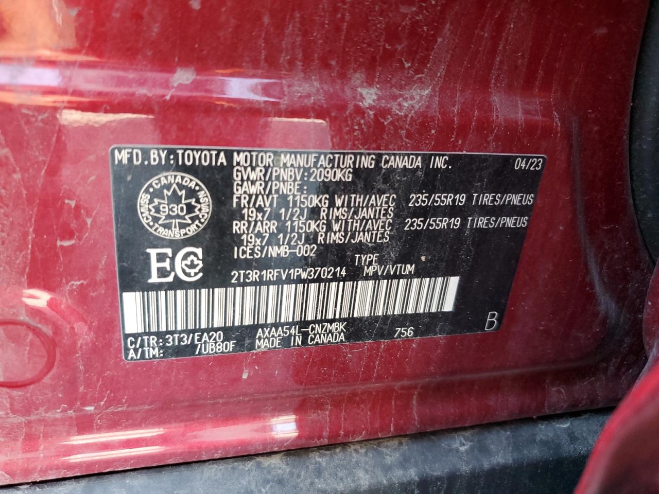 2T3R1RFV1PW370214 2023 TOYOTA RAV 4 - Image 14