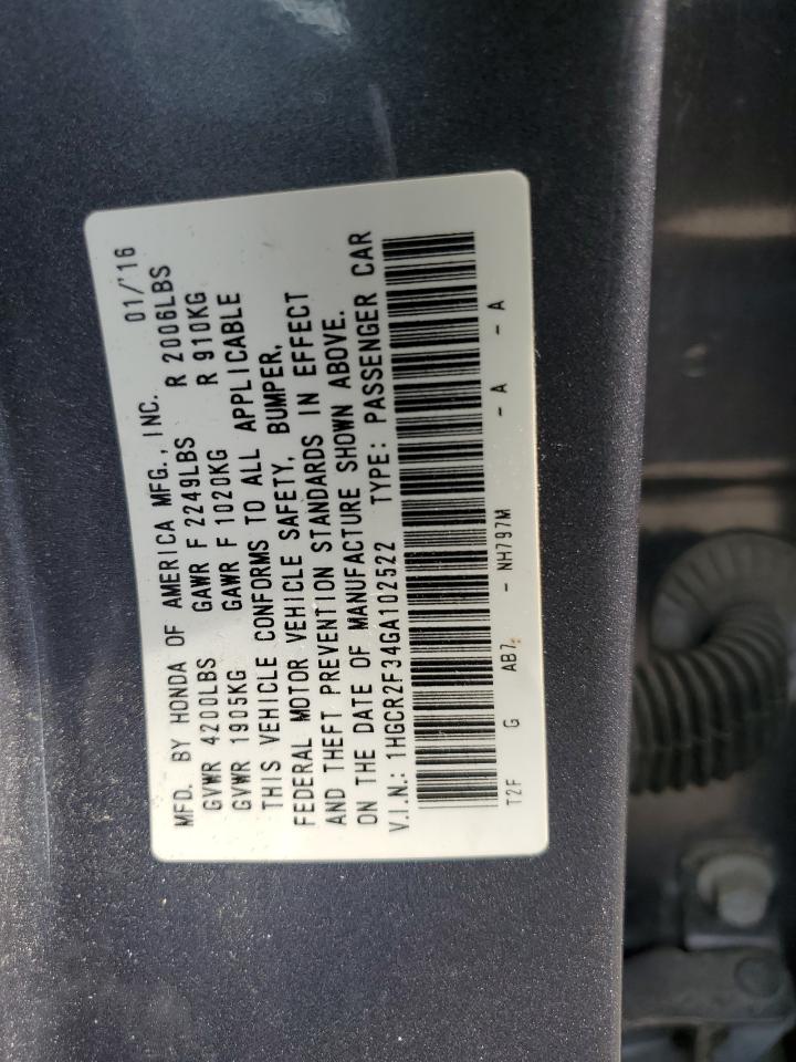 1HGCR2F34GA102522 2016 Honda Accord Lx