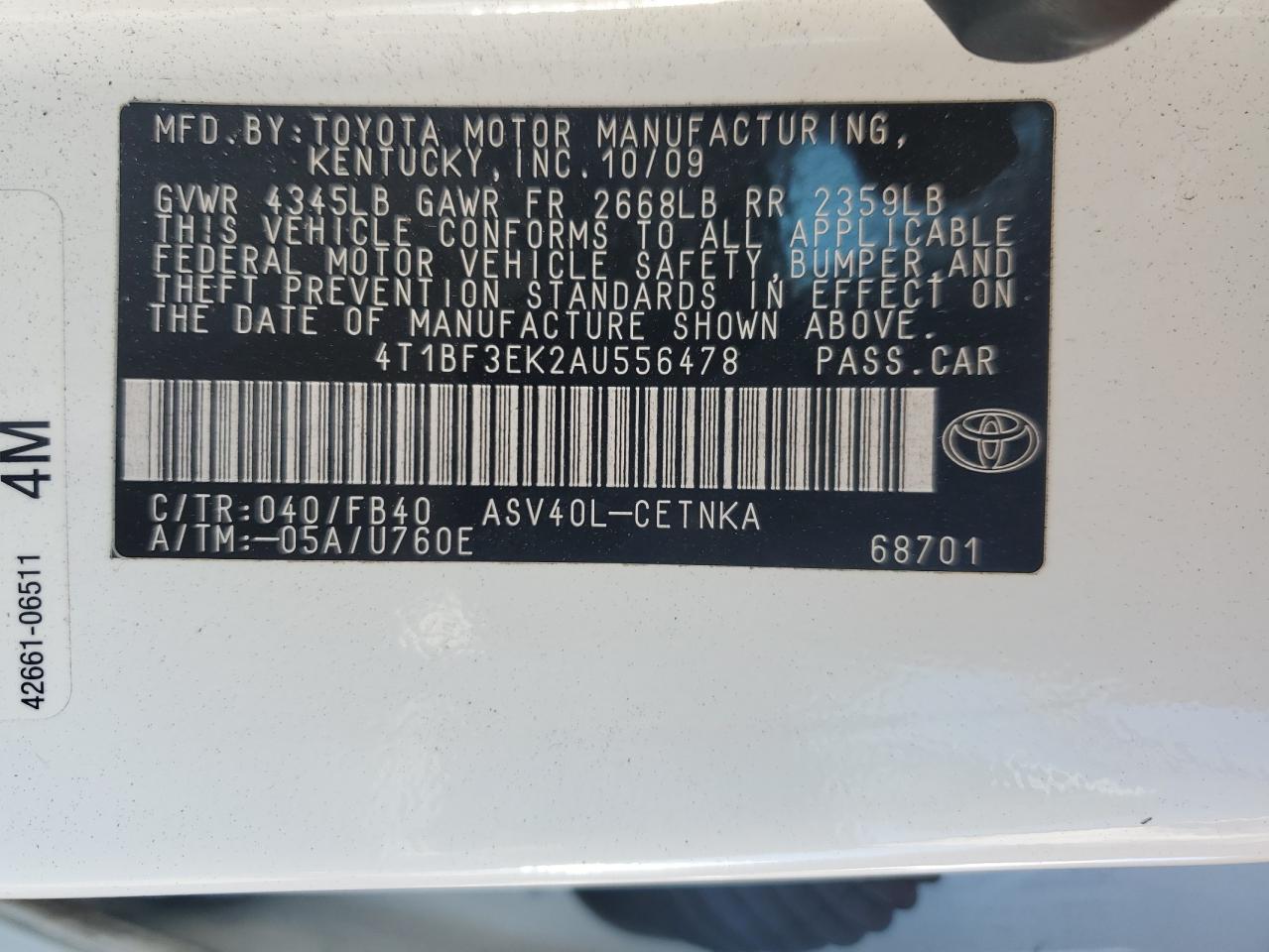 4T1BF3EK2AU556478 2010 Toyota Camry Base