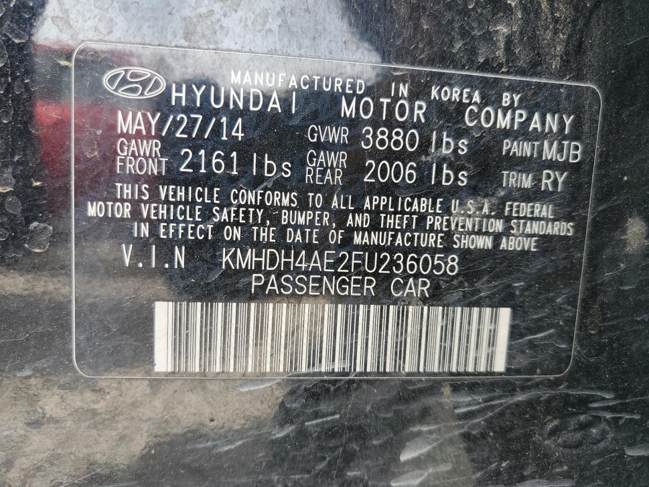 KMHDH4AE2FU236058 2015 Hyundai Elantra Se