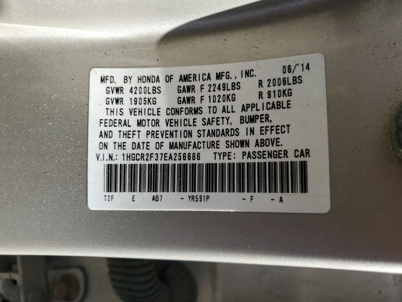 1HGCR2F37EA256686 2014 Honda Accord Lx