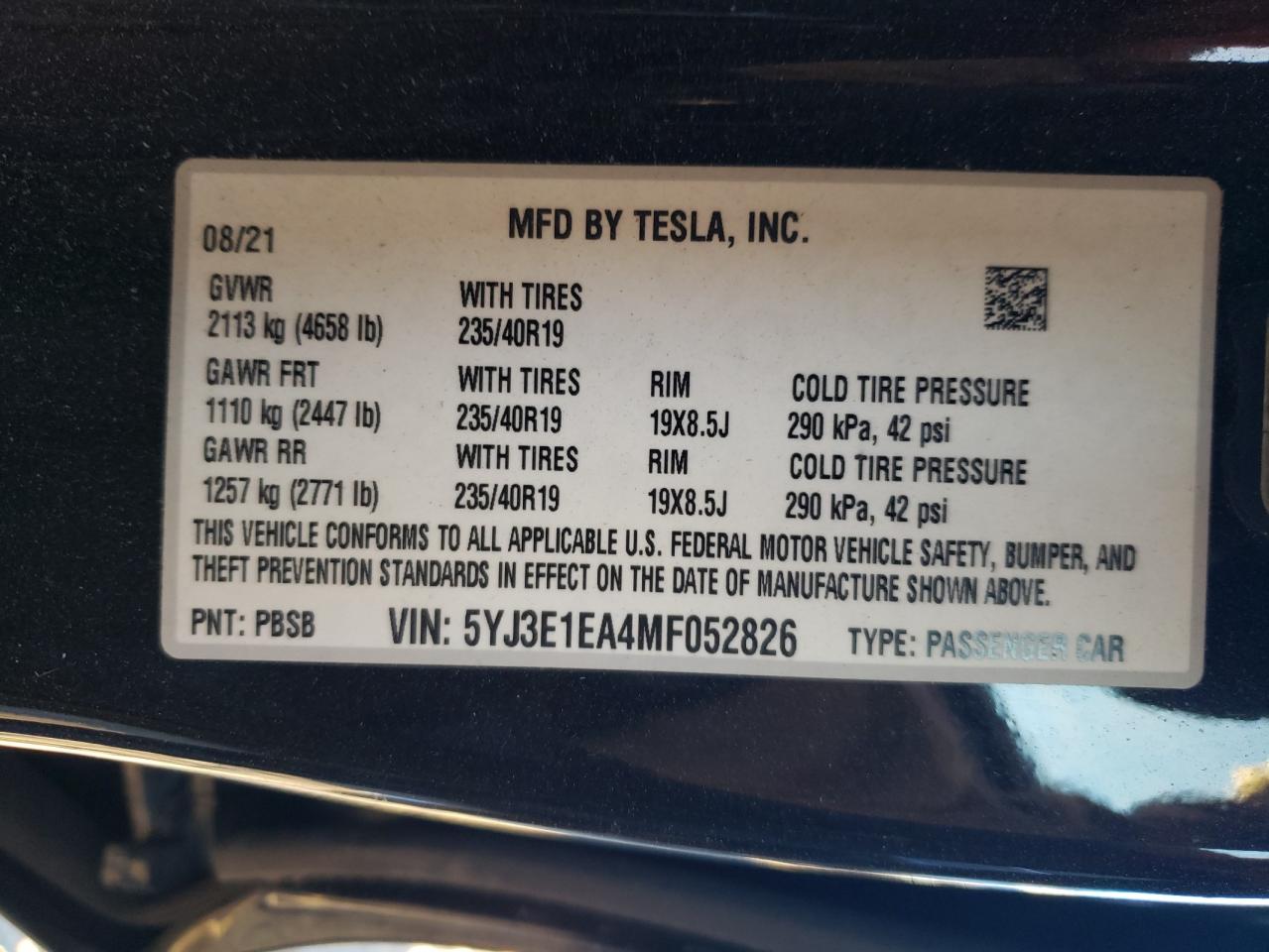 5YJ3E1EA4MF052826 2021 TESLA MODEL 3 - Image 12