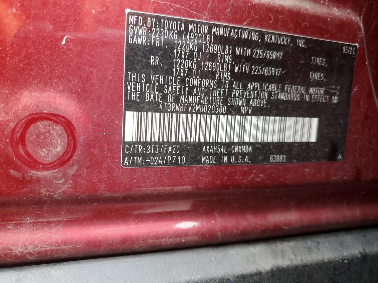 2021 Toyota Rav4 Xle VIN: 4T3RWRFV2MU020300 Lot: 72594314