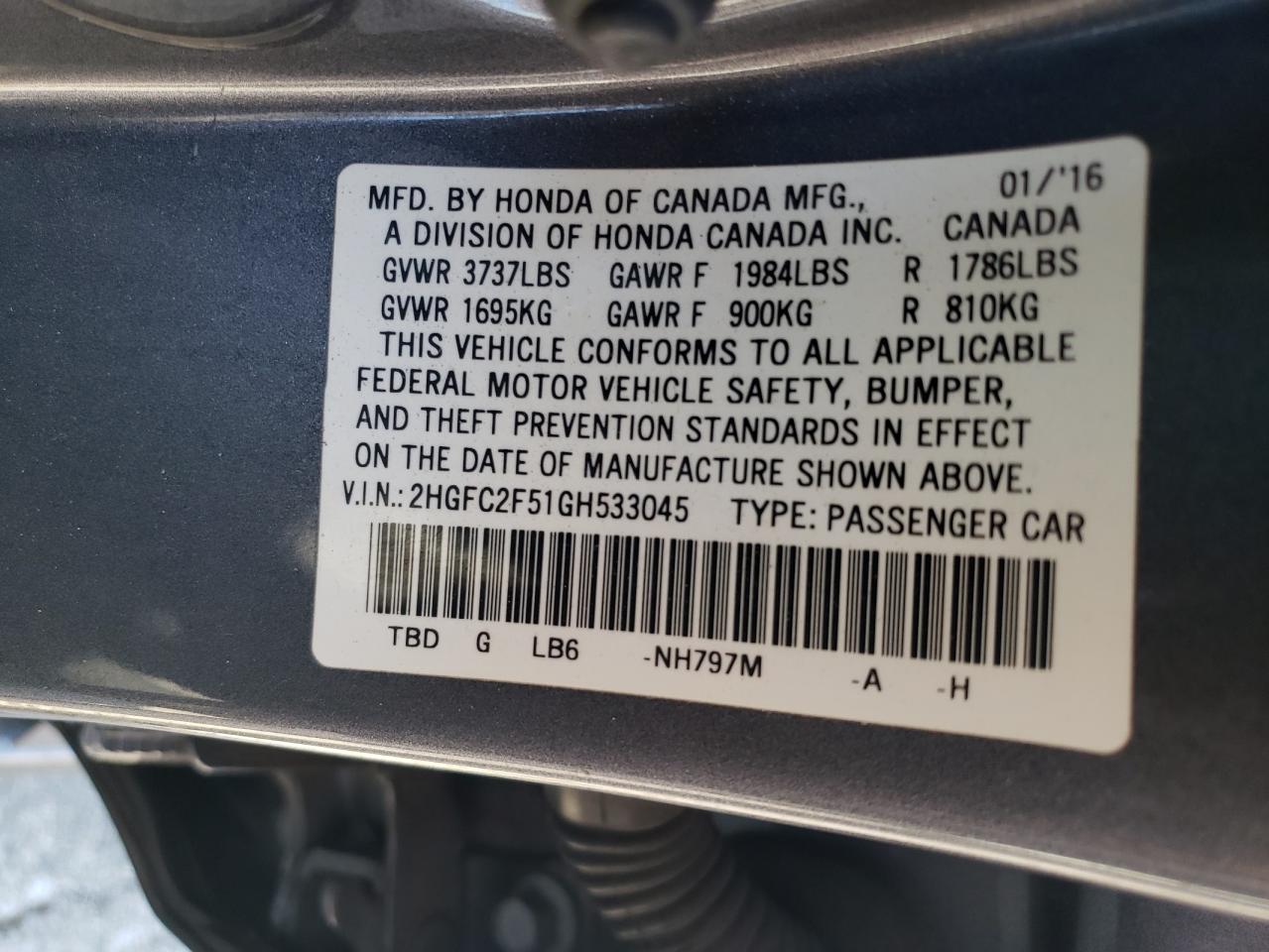 2HGFC2F51GH533045 2016 Honda Civic Lx