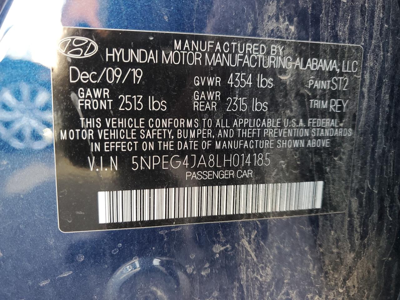 5NPEG4JA8LH014185 2020 Hyundai Sonata Se