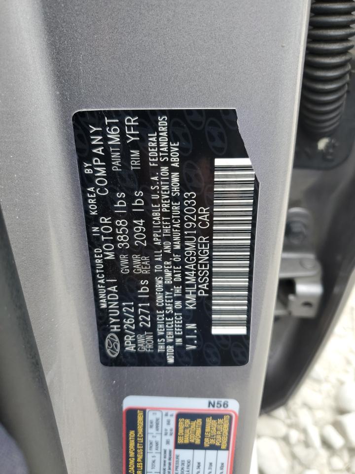 2021 Hyundai Elantra Sel VIN: KMHLM4AG9MU192033 Lot: 71385154